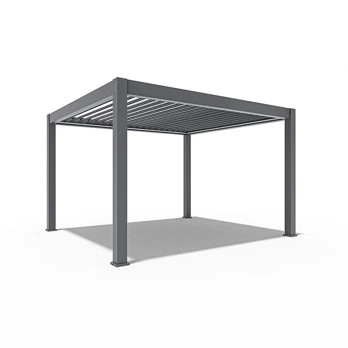Weide Pergola Prestige freistehend Aluminium 3,6 x 4 m Anthrazit - B x T: 400 x 360 cm, Farbe Gestell: Sandpapier FinishAnthrazit / RAL Farbcode 7024, Aluminium - Dunkelgraue Aluminium-Pergola mit verstellbarem Lamellendach und vier Stützpfosten.