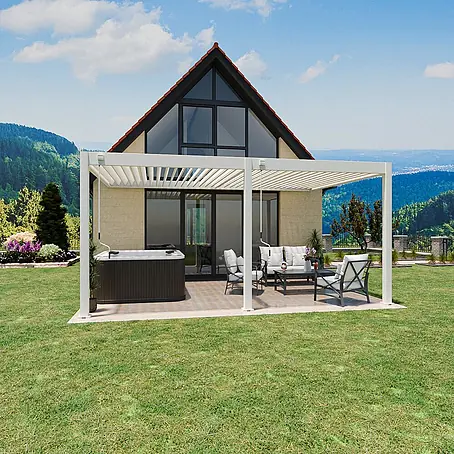 Weide  Pergola Deluxe für Wandmontage 3,6 x 5,3 m Weiß Aluminium