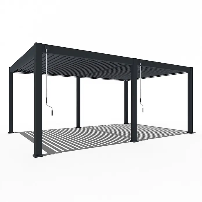 Weide Pergola Deluxe Plus freistehend 4 x 6 m Anthrazit Aluminium - Farbe Gestell: Sandpapier FinishAnthrazit / RAL Farbcode 7024, Aluminium - Anthrazitfarbene Aluminium-Pergola mit verstellbarem Lamellendach, bedienbar mit zwei Handkurbeln.