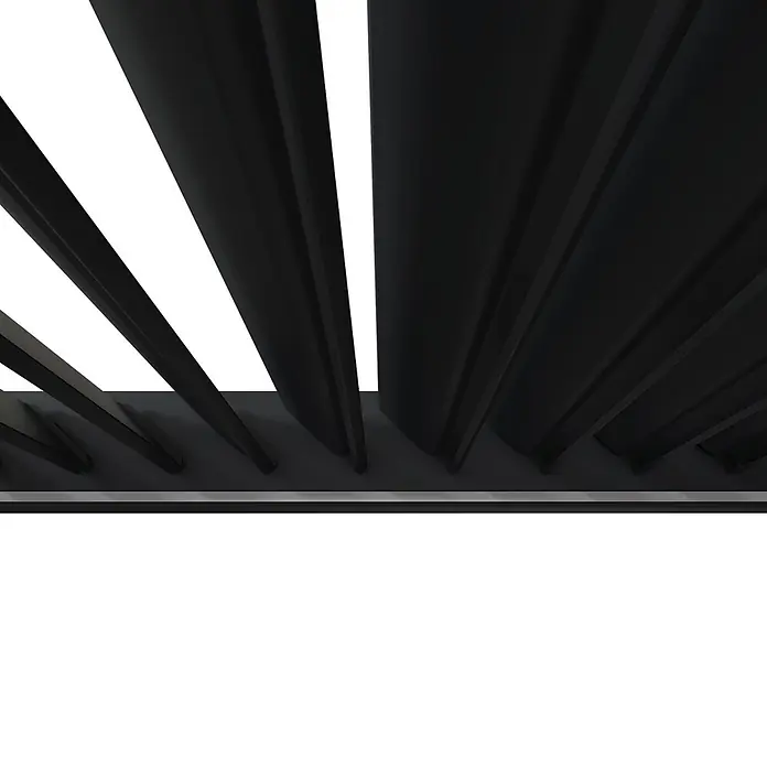 Weide Pergola Deluxe freistehend 3,6 x 4 m Anthrazit Aluminium - B x T: 400 x 360 cm, Farbe Gestell: Sandpapier FinishAnthrazit / RAL Farbcode 7024, Aluminium - Dunkle, angewinkelte Lamellen einer Jalousiekonstruktion für Schatten oder Belüftung.