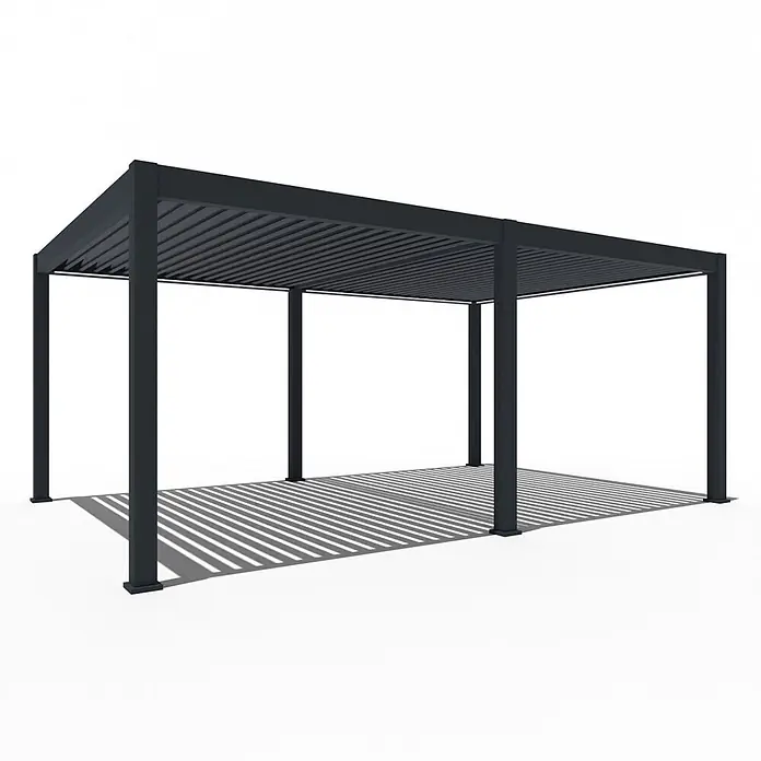 Weide Pergola Deluxe Plus freistehend 4 x 6 m Anthrazit Aluminium - Farbe Gestell: Sandpapier FinishAnthrazit / RAL Farbcode 7024, Aluminium - Dunkelgraue Metallpergola mit verstellbarem Lamellendach, als Sonnenschutz für den Außenbereich.