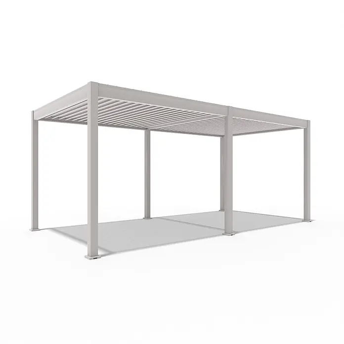 Weide Pergola E-Deluxe Elektrisch freistehend Aluminium 3 x 6 m Ivory-Sand - B x T: 600 x 300 cm, Farbe Gestell: Sandpapier FinishIvory Sand / RAL Farbcode 7024, Aluminium - Moderne hellgraue Aluminium-Pergola mit verstellbarem Lamellendach für den Außenbereich.
