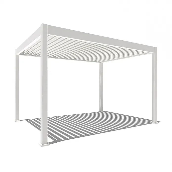 Weide Pergola E-Deluxe Elektrisch freistehend Aluminium 3 x 4 m Weiß - B x T: 400 x 300 cm, Farbe Gestell: Sandpapier FinishWeiss / RAL Farbcode 9016, Aluminium - Weiße Pergola mit verstellbarem Lamellendach, für vielseitige Außenbeschattung.