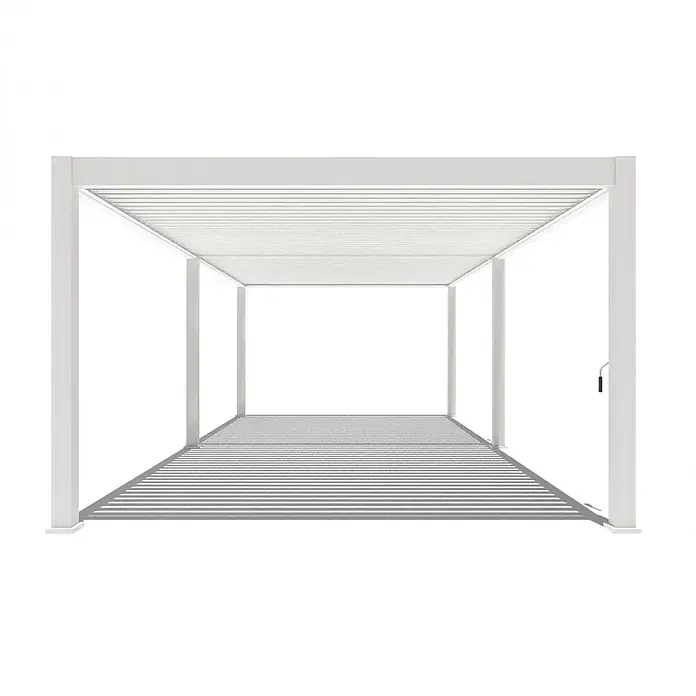 Weide Pergola Deluxe Plus freistehend Aluminium 4 x 8 m Weiß - B x T: 800 x 400 cm, Farbe Gestell: Sandpapier FinishWeiss / RAL Farbcode 9016, Aluminium - Weiße freistehende Pergola mit verstellbarem Lamellendach.