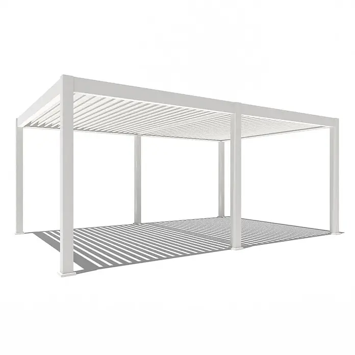 Weide Pergola E-Deluxe Plus Elektrisch freistehend Aluminium 4 x 6 m Weiß - B x T: 600 x 400 cm, Farbe Gestell: Sandpapier FinishWeiss / RAL Farbcode 9016, Aluminium - Weiße Aluminium-Pergola mit verstellbarem Lamellendach für den Sonnenschutz im Freien.