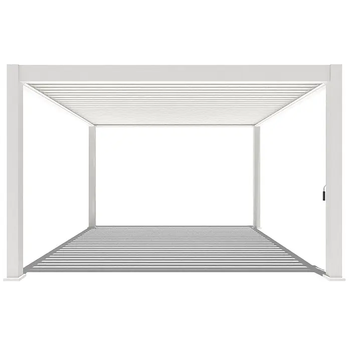 Weide Pergola Deluxe Plus freistehend 4 x 4 m Weiß Aluminium - Farbe Gestell: Sandpapier FinishWeiss / RAL Farbcode 9016, Aluminium - Weiße moderne Pergola mit verstellbarem Lamellendach.