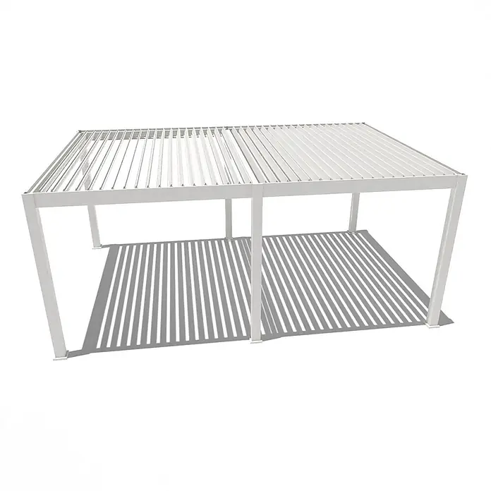 Weide Pergola E-Deluxe Plus Elektrisch freistehend Aluminium 4 x 6 m Weiß - B x T: 600 x 400 cm, Farbe Gestell: Sandpapier FinishWeiss / RAL Farbcode 9016, Aluminium - Weißes Lamellen-Pergola mit Lamellendach für den Außenbereich.