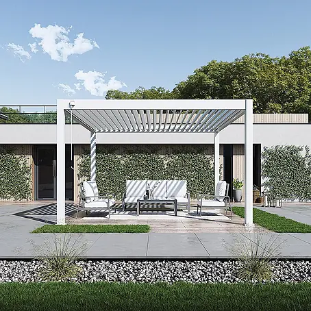 Weide  Pergola Deluxe Plus freistehend 4 x 4 m Weiß Aluminium