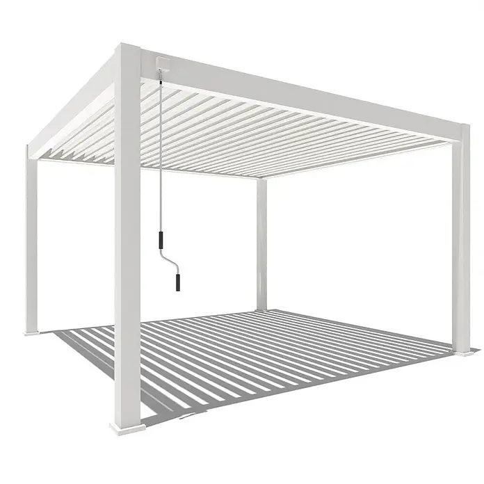 Weide Pergola Deluxe Plus freistehend 4 x 4 m Weiß Aluminium - Farbe Gestell: Sandpapier FinishWeiss / RAL Farbcode 9016, Aluminium - Weiße Aluminium-Lamellenpergola mit verstellbaren Dachlamellen und manuellem Handkurbel.