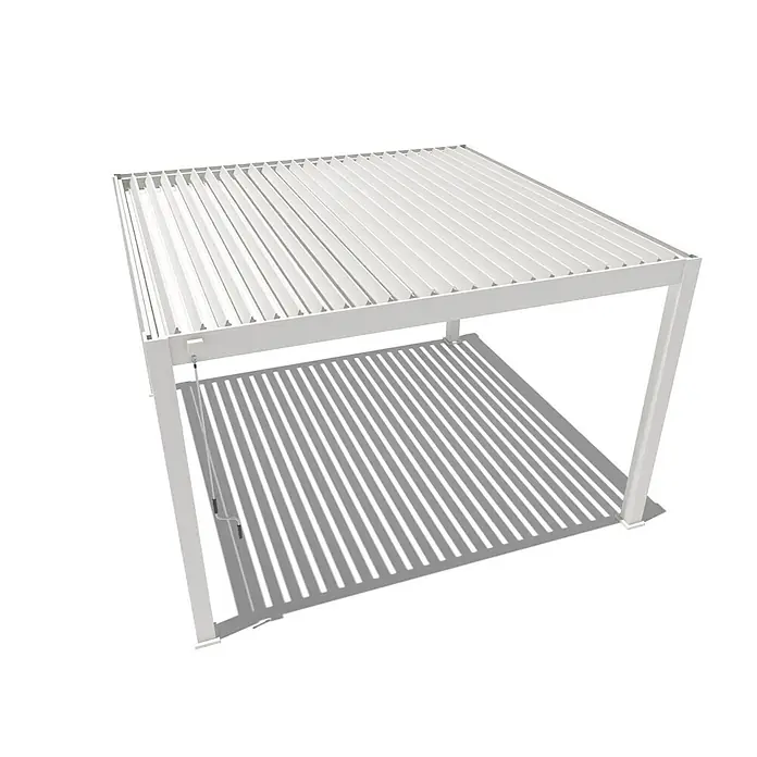 Weide Pergola Deluxe Plus freistehend 4 x 4 m Weiß Aluminium - Farbe Gestell: Sandpapier FinishWeiss / RAL Farbcode 9016, Aluminium - Weiße Lamellen-Pergola mit verstellbaren Lamellen, spendet Schatten.