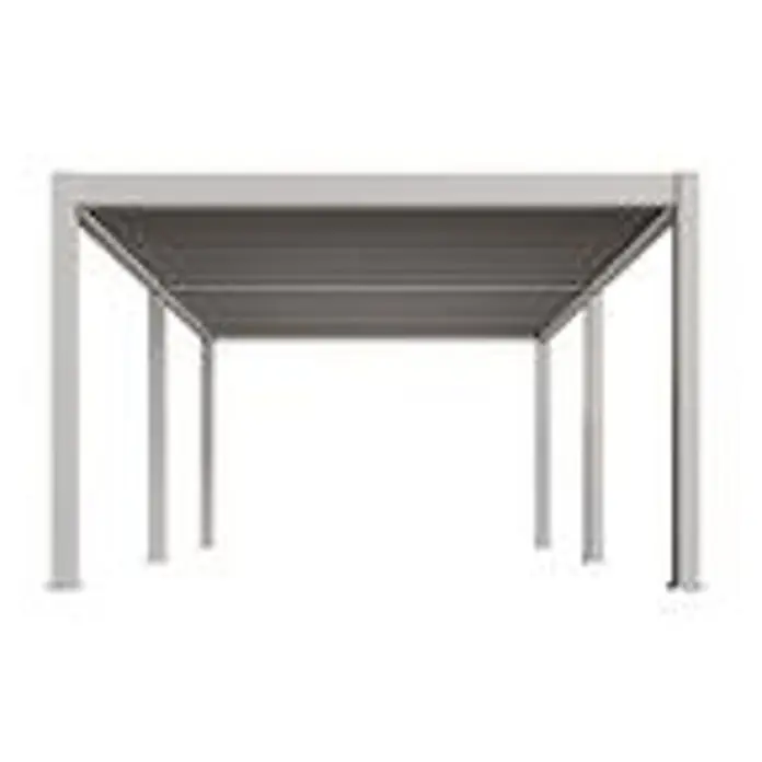 Weide Pergola E-Deluxe Plus Elektrisch freistehend 4 x 8 m Ivory-Sand - B x T: 800 x 400 cm, Farbe Gestell: Sandpapier FinishIvory Sand / RAL Farbcode 7024, Aluminium - Moderne helle Metall-Pergola mit dunkelgrauem, ausziehbarem Dach.
