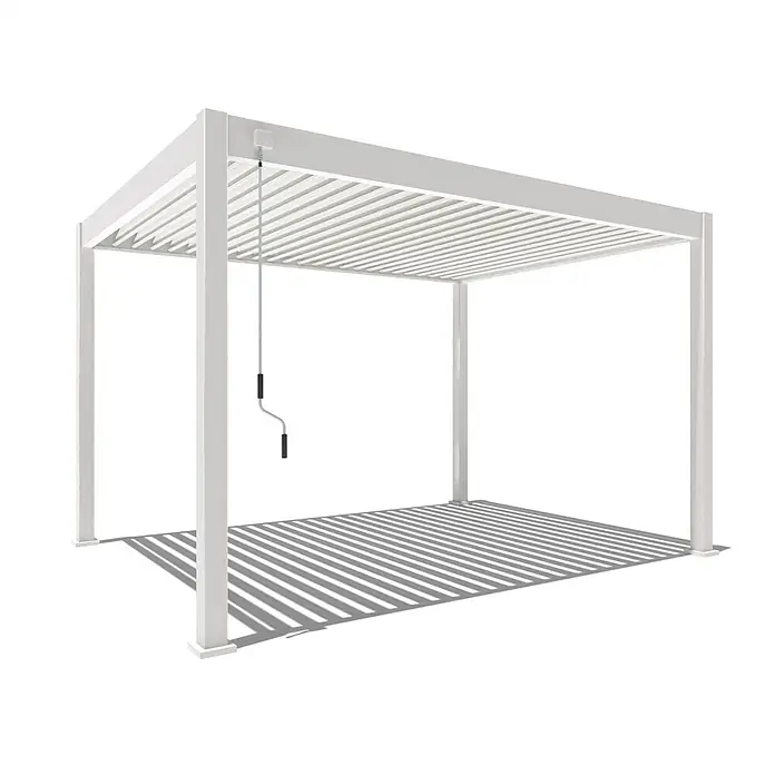 Weide Pergola Deluxe mit Verbindungskit Zwei Pergolen L-Form Aluminium 3 x 6 m Weiß - B x T: 600 x 300 cm, Farbe Gestell: Weiß, Aluminium - Weiße Aluminium-Pergola mit verstellbarem Lamellendach, bedienbar mit einer Handkurbel.