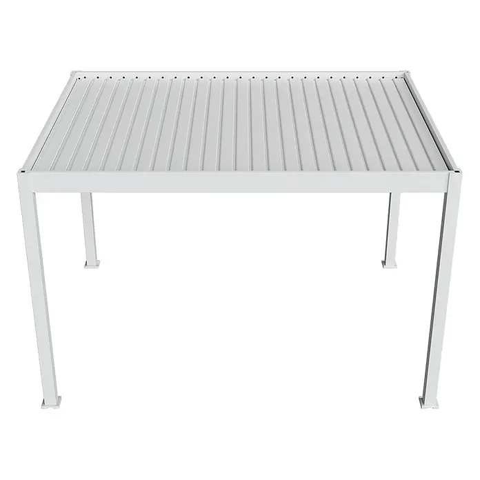 Weide Pergola E-Deluxe Plus Elektrisch freistehend Aluminium 3 x 4 m Weiß - B x T: 400 x 300 cm, Farbe Gestell: Sandpapier FinishWeiss / RAL Farbcode 9016, Aluminium - Quadratische weiße Aluminium-Pergola mit verstellbarem Lamellendach.