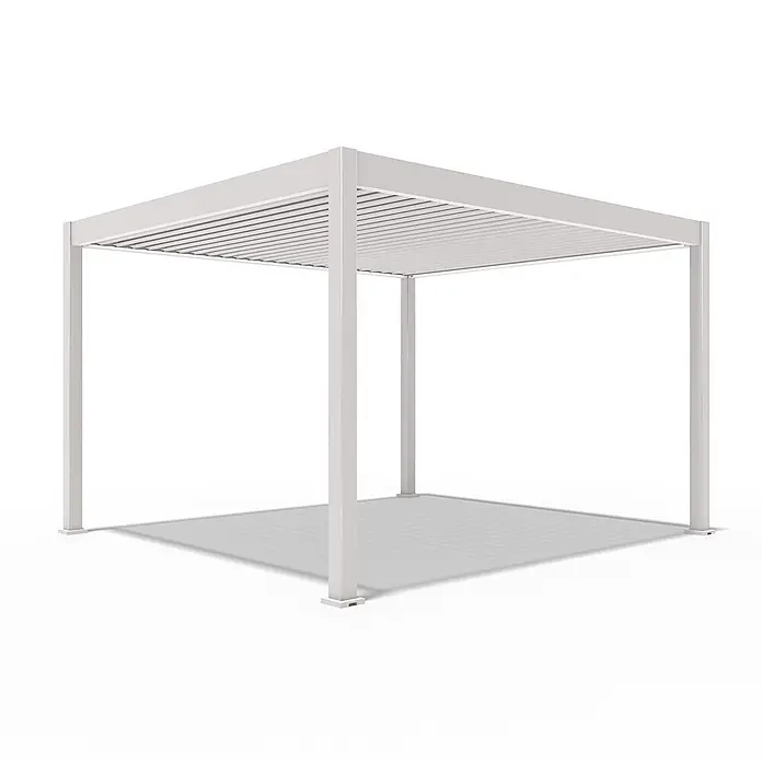 Weide Pergola E-Deluxe Elektrisch freistehend Aluminium 3,6 x 4 m Ivory-Sand - B x T: 400 x 360 cm, Farbe Gestell: Sandpapier FinishIvory Sand / RAL Farbcode 7024, Aluminium - Weiße Aluminium-Pergola mit Lamellendach für modernen Sonnenschutz im Freien.