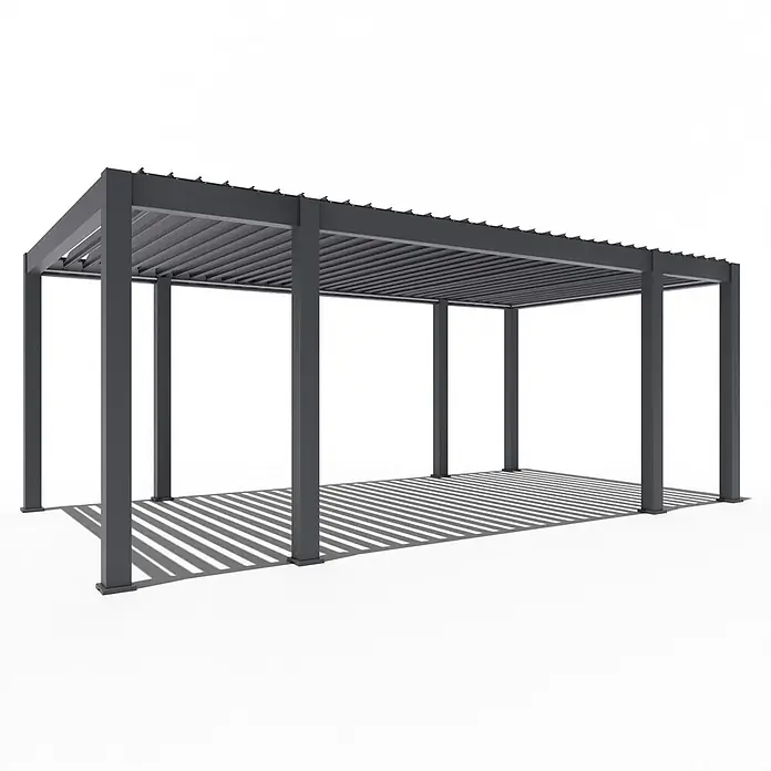 Weide Pergola Prestige freistehend Aluminium 3,6 x 6,7 m Anthrazit - B x T: 670 x 360 cm, Farbe Gestell: Sandpapier FinishAnthrazit / RAL Farbcode 7024, Aluminium - Dunkelgraue Aluminium-Pergola mit verstellbarem Lamellendach für den Außenbereich.