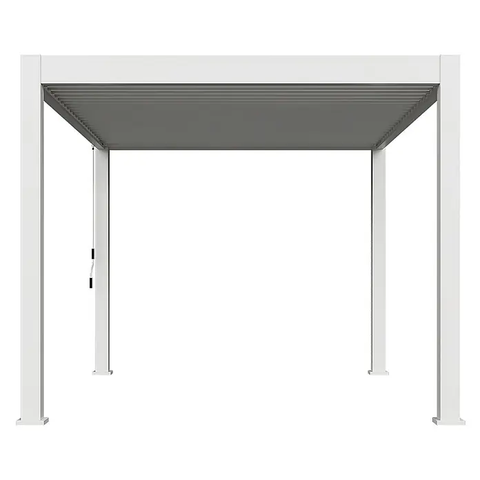 Weide Pergola Deluxe Plus Voll-Aluminium Pergola 3 x 4 M Weiß - B x T: 400 x 300 cm, Farbe Gestell: Sandpapier FinishWeiss / RAL Farbcode 9016, Aluminium - Weiße Metallpergola mit verstellbarem Lamellendach in Grau.