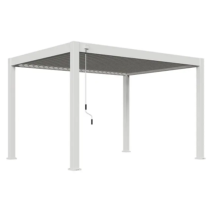 Weide Pergola Deluxe Plus Voll-Aluminium Pergola 3 x 4 M Weiß - B x T: 400 x 300 cm, Farbe Gestell: Sandpapier FinishWeiss / RAL Farbcode 9016, Aluminium - Weiße Aluminium-Pergola mit verstellbarem Lamellendach, bedient über eine Handkurbel.