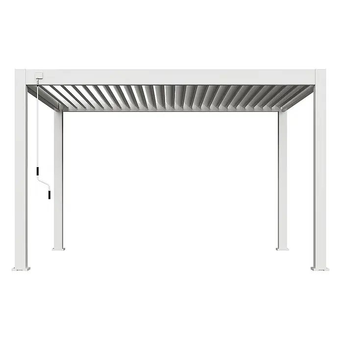 Weide Pergola Deluxe Plus Voll-Aluminium Pergola 3 x 4 M Weiß - B x T: 400 x 300 cm, Farbe Gestell: Sandpapier FinishWeiss / RAL Farbcode 9016, Aluminium - Weiße Lamellenpergola mit verstellbarem Dach, bedienbar über eine Handkurbel.