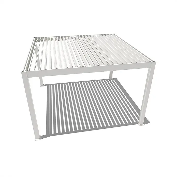 Weide Pergola E-Deluxe Plus Elektrisch freistehend Aluminium 4 x 4 m Weiß - B x T: 400 x 400 cm, Farbe Gestell: Sandpapier FinishWeiss / RAL Farbcode 9016, Aluminium - Weiße Metallpergola mit verstellbarem Lamellendach, für Beschattung im Außenbereich.