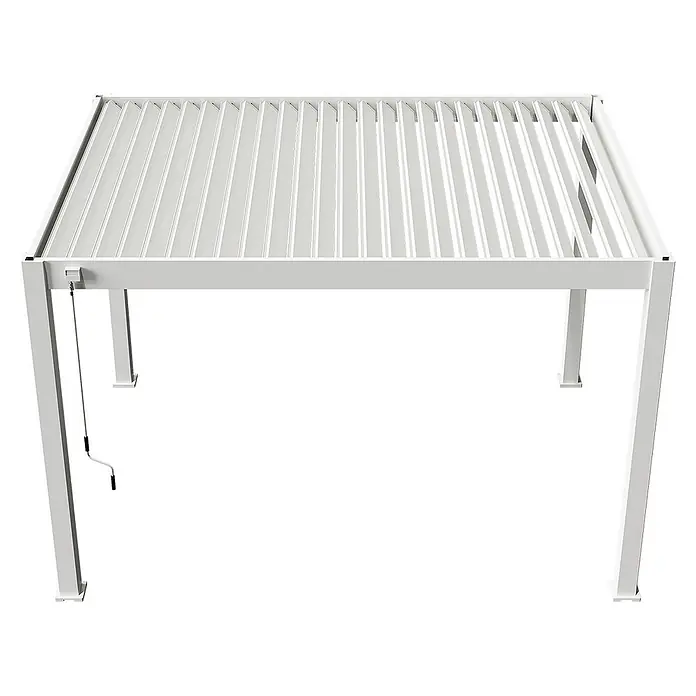 Weide Pergola Deluxe Plus Voll-Aluminium Pergola 3 x 4 M Weiß - B x T: 400 x 300 cm, Farbe Gestell: Sandpapier FinishWeiss / RAL Farbcode 9016, Aluminium - Weiße Metallpergola mit verstellbarem Lamellendach, bedienbar über eine sichtbare Handkurbel.