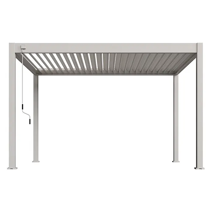 Weide Pergola Deluxe Plus freistehend Aluminium 3 x 4 m Ivory-Sand - B x T: 400 x 300 cm, Farbe Gestell: Sandpapier FinishIvory Sand / RAL Farbcode 7024, Aluminium - Hellgraue Aluminium-Pergola mit verstellbarem Lamellendach, bedienbar per Handkurbel.