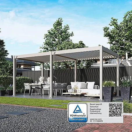 Weide  Pergola Deluxe freistehend 3 x 6 m Ivory-Sand Aluminium