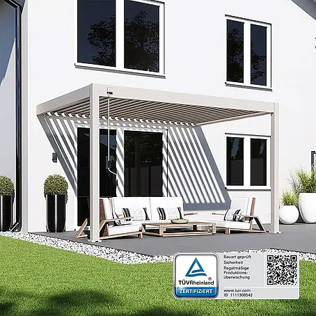 Weide  Pergola Deluxe für Wandmontage 3 x 4 m Ivory-Sand Aluminium