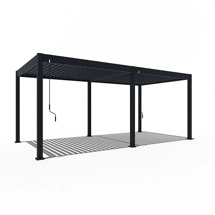 Weide Pergola WE-F-D-3060-ANT - B x T: 600 x 300 cm, Farbe Gestell: Graphitgrau, Metall - Schwarze Metallpergola mit verstellbarem Lamellendach und Handkurbeln.