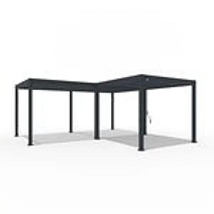 Weide Pergola WE-F-D-3060-C-3030-ANT-KIT-30 - B x T: 600 x 600 cm, Farbe Gestell: Graphitgrau, Metall - Dunkelgraue L-förmige Metallpergola als Sonnenschutz für den Außenbereich.