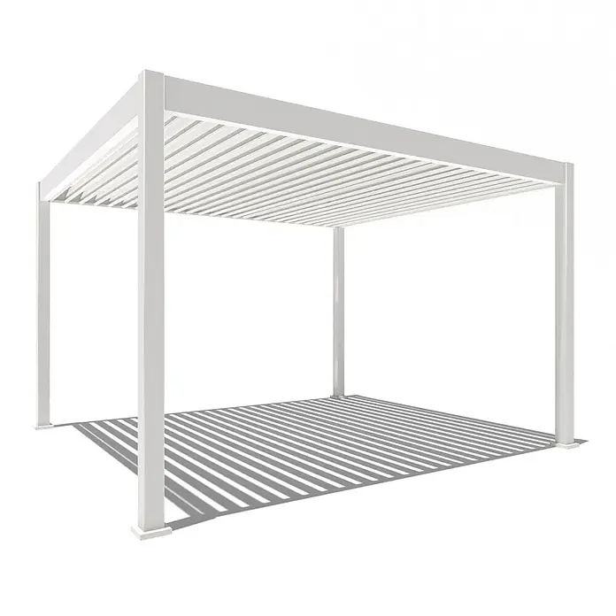 Weide Pergola E-Deluxe Elektrisch freistehend Aluminium 3,6 x 4 m Weiß - B x T: 400 x 360 cm, Farbe Gestell: Sandpapier FinishWeiss / RAL Farbcode 9016, Aluminium - Weiße Aluminium-Pergola mit verstellbaren Lamellen für Sonnenschutz.