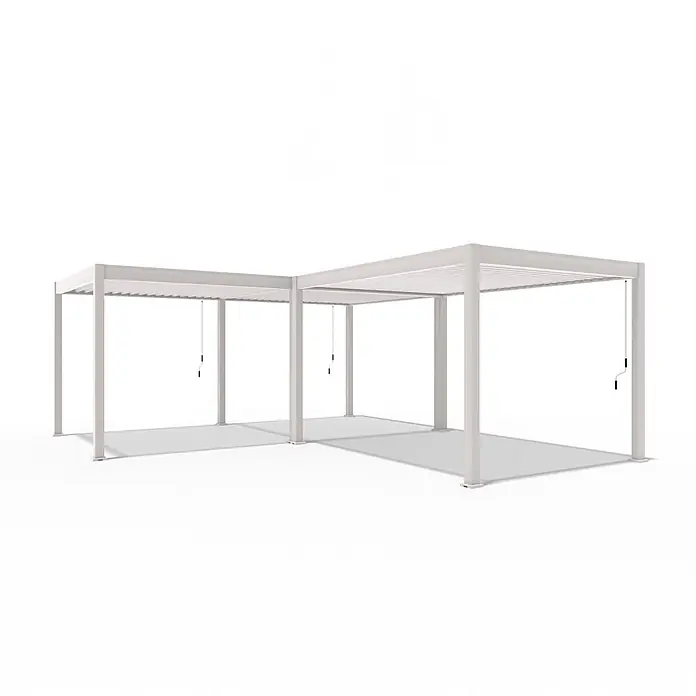 Weide Pergola Deluxe mit Verbindungskit Zwei Pergolen L-Form Aluminium 3 x 6 m Weiß - B x T: 600 x 300 cm, Farbe Gestell: Weiß, Aluminium - Weißes L-förmiges Aluminium-Pergola mit verstellbaren Lamellendach und zwei Kurbeln.