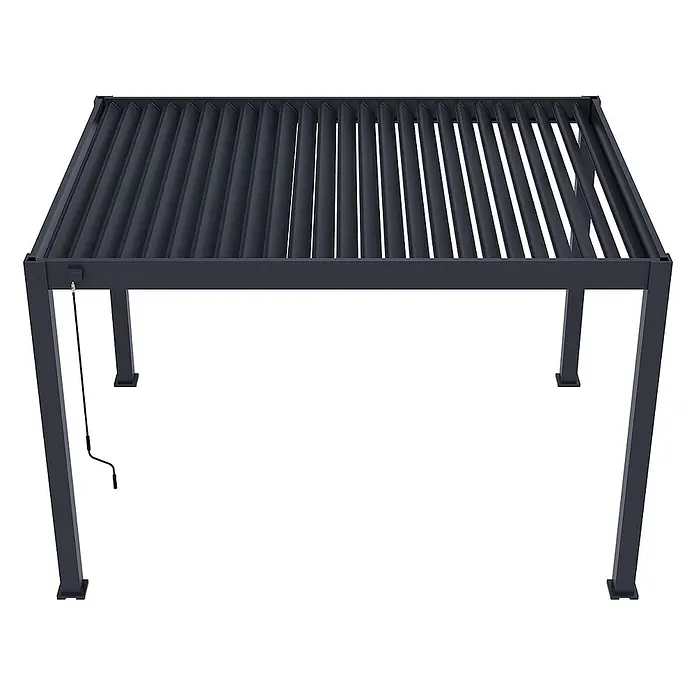 Weide Pergola Deluxe Plus freistehend Aluminium 3 x 4 m Anthrazit - B x T: 400 x 300 cm, Farbe Gestell: Sandpapier FinishAnthrazit / RAL Farbcode 7024, Aluminium - Anthrazitfarbene Metall-Pergola mit verstellbarem Lamellendach, bedienbar per Handkurbel.