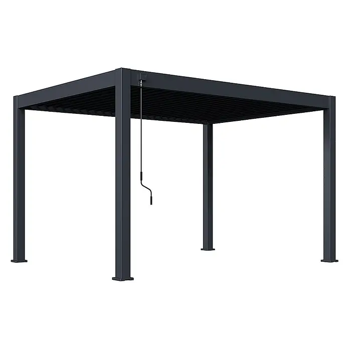 Weide Pergola Deluxe Plus freistehend Aluminium 3 x 4 m Anthrazit - B x T: 400 x 300 cm, Farbe Gestell: Sandpapier FinishAnthrazit / RAL Farbcode 7024, Aluminium - Dunkelgraue Metallpergola mit verstellbarem Lamellendach und Handkurbel zur Bedienung.