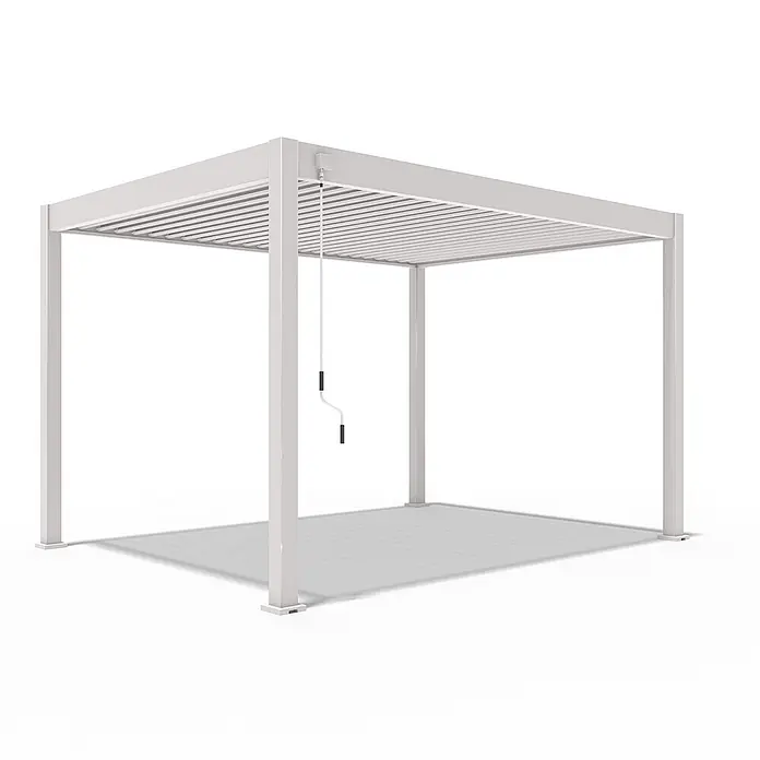 Weide Pergola Deluxe freistehend Aluminium 3 x 4 m Ivory-Sand - B x T: 400 x 300 cm, Farbe Gestell: Sandpapier FinishIvory Sand / RAL Farbcode 7024, Aluminium - Weiße Aluminium-Pergola mit verstellbarem Lamellendach und Handkurbel.