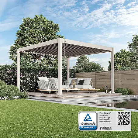 Weide  Pergola Deluxe Plus freistehend 4 x 4 m Ivory-Sand Aluminium