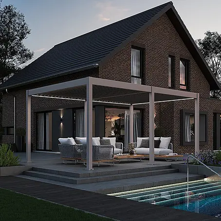 Weide  Pergola Deluxe freistehend 3,6 x 5,3 m Ivory-Sand Aluminium