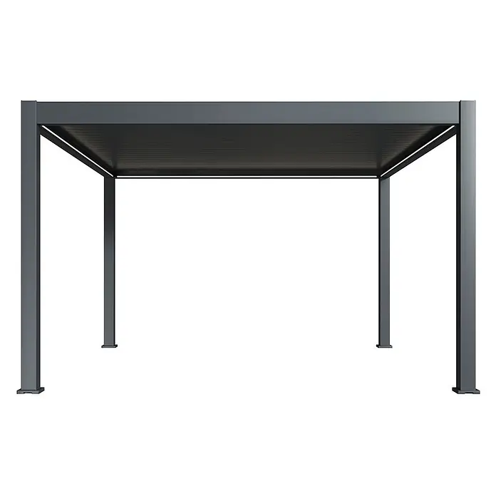 Weide Pergola E-Deluxe Plus Elektrisch freistehend Aluminium 4 x 4 m Anthrazit - B x T: 400 x 400 cm, Farbe Gestell: Sandpapier FinishAnthrazit / RAL Farbcode 7024, Aluminium - Dunkelgraue Metallpergola mit verstellbarem Lamellendach.