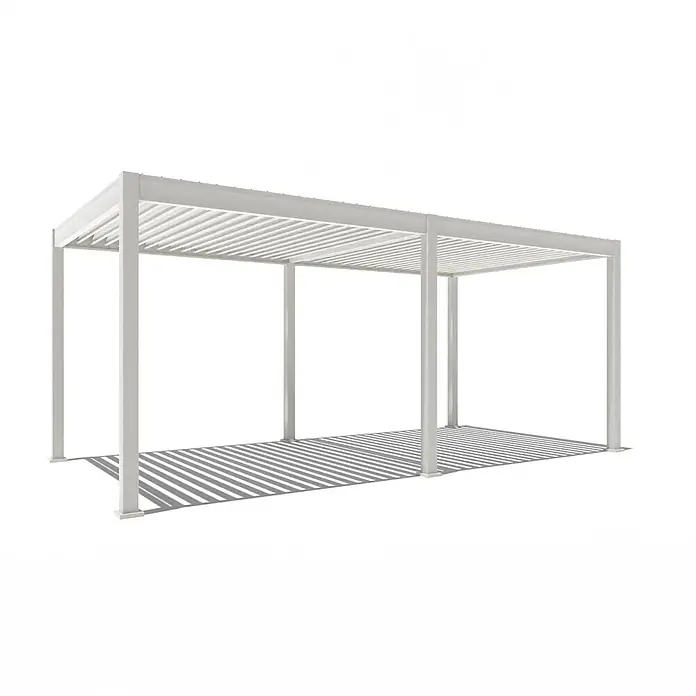 Weide Pergola E-Deluxe Elektrisch freistehend Aluminium 3 x 6 m Weiß - B x T: 600 x 300 cm, Farbe Gestell: Sandpapier FinishWeiss / RAL Farbcode 9016, Aluminium - Weiße Metallpergola, eine moderne Outdoor-Beschattungsstruktur.