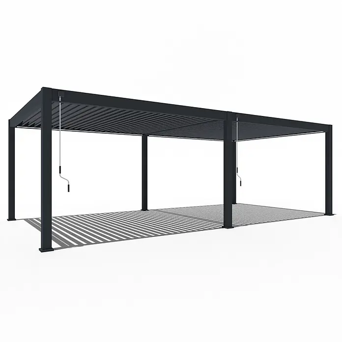 Weide Pergola Deluxe Plus freistehend Aluminium 4 x 8 m Anthrazit - B x T: 800 x 400 cm, Farbe Gestell: Sandpapier FinishAnthrazit / RAL Farbcode 7024, Aluminium - Anthrazitfarbene Aluminium-Pergola mit verstellbarem Lamellendach und zwei Handkurbeln.