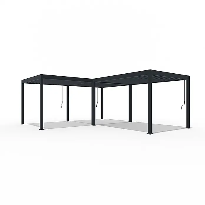 Weide Pergola Deluxe Verbindungskit 3 x 6 m Anthrazit Aluminium - B x T: 700 x 600 cm, Farbe Gestell: Graphitgrau, Aluminium - Dunkelgraue L-förmige Pergola mit verstellbarem Lamellendach für Eckbereiche im Freien.