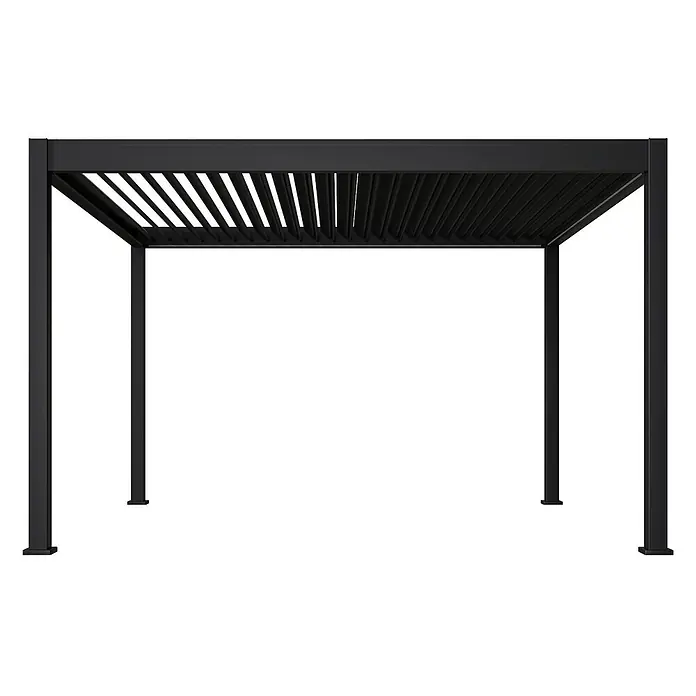 Weide Pergola Deluxe freistehend 3,6 x 4 m Anthrazit Aluminium - Farbe Gestell: Sandpapier FinishAnthrazit / RAL Farbcode 7024, Aluminium - Schwarze Pergola mit verstellbarem Lamellendach.