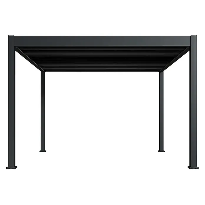 Weide Pergola Deluxe freistehend 3,6 x 4 m Anthrazit Aluminium - Farbe Gestell: Sandpapier FinishAnthrazit / RAL Farbcode 7024, Aluminium - Dunkelgraue Metall-Pergola mit verstellbarem Lamellendach.