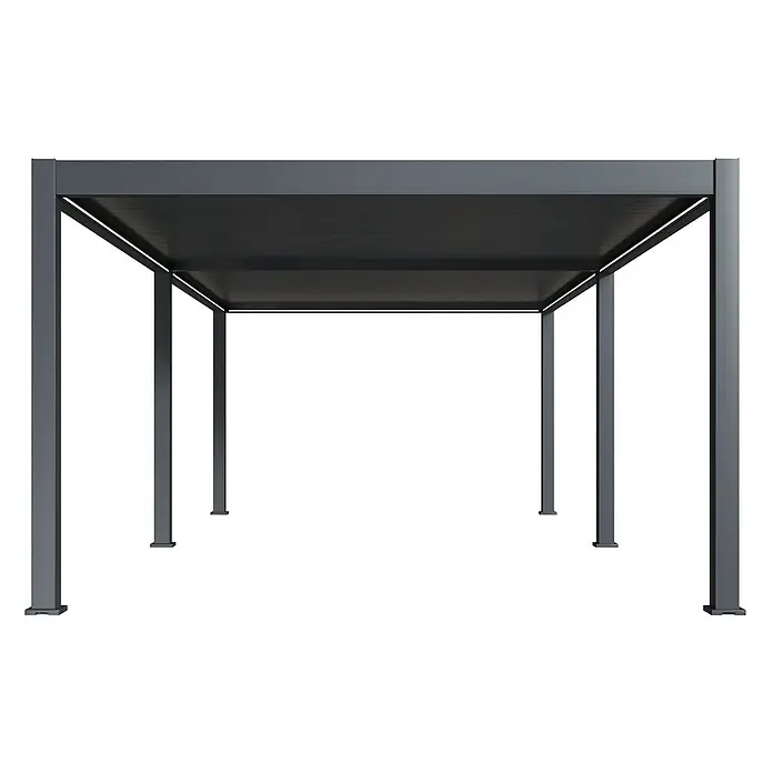 Weide Pergola E-Deluxe Plus Elektrisch freistehend Aluminium 4 x 8 m Anthrazit - B x T: 800 x 400 cm, Farbe Gestell: Sandpapier FinishAnthrazit / RAL Farbcode 7024, Aluminium - Dunkelgraue Metallpergola mit ausziehbarem Lamellendach für variablen Sonnenschutz im Freien.