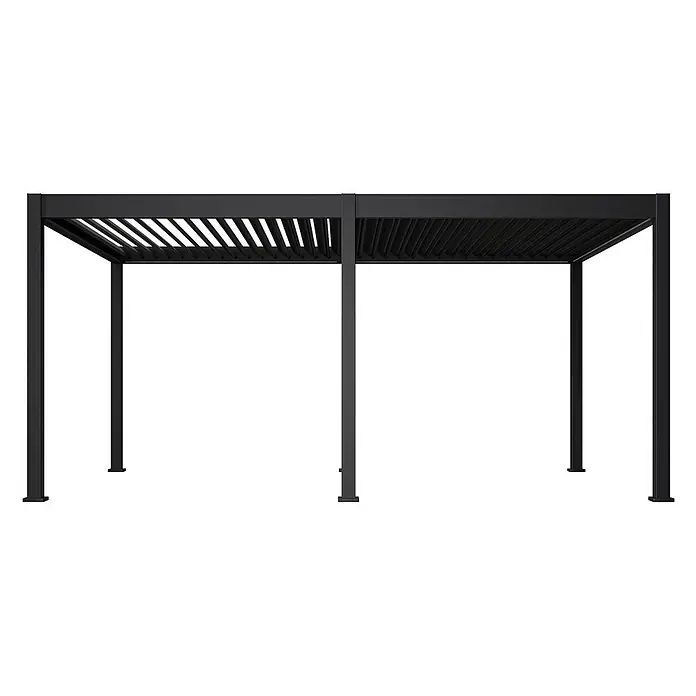 Weide Pergola Deluxe freistehend 3,6 x 5,3 m Anthrazit Aluminium - B x T: 530 x 360 cm, Farbe Gestell: Sandpapier FinishAnthrazit / RAL Farbcode 7024, Aluminium - Schwarze Metallpergola mit verstellbarem Lamellendach für Sonnenschutz im Freien.