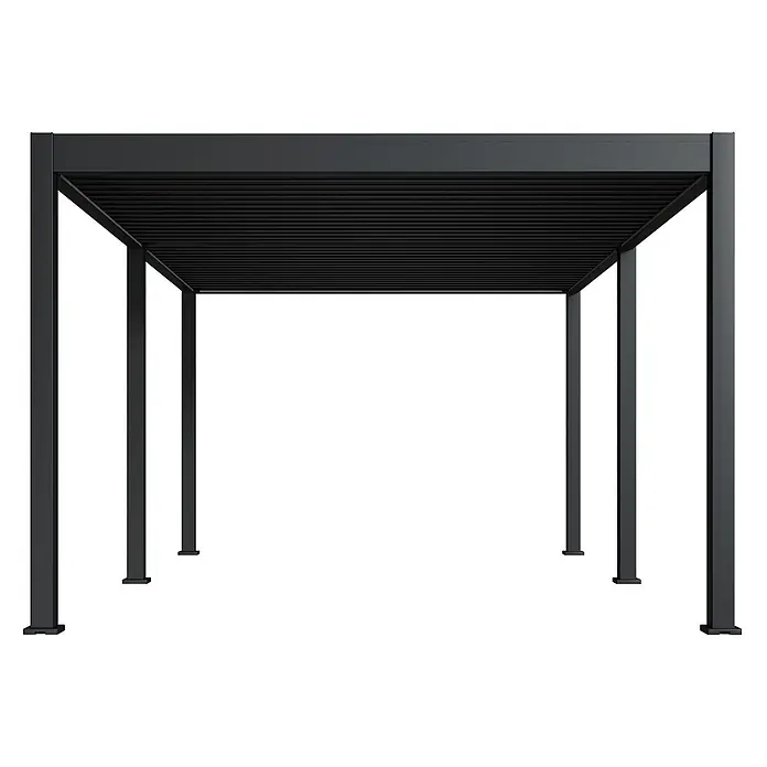 Weide Pergola Deluxe freistehend 3,6 x 5,3 m Anthrazit Aluminium - B x T: 530 x 360 cm, Farbe Gestell: Sandpapier FinishAnthrazit / RAL Farbcode 7024, Aluminium - Schwarze Metallpergola mit Lamellendach für verstellbaren Sonnenschutz.