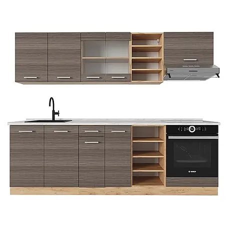 Vicco  Küchenzeile R-Line Edelgrau/Goldkraft Eiche, AP Marmor