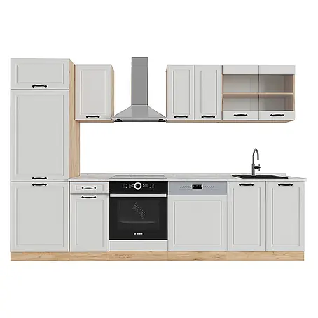 Vicco  Küchenzeile R-Line Weiß Landhaus/Goldkraft Eiche, AP Marmor
