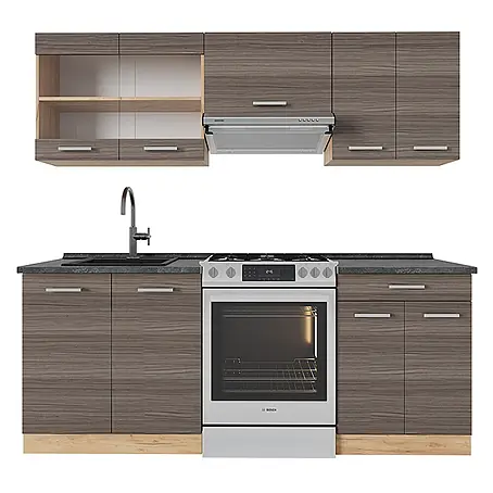 Vicco  Küchenzeile R-Line Edelgrau/Goldkraft Eiche, AP Anthrazit