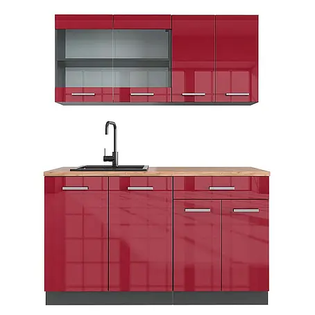 Vicco Küchenzeile R-Line, Rot Hochglanz, 140 cm