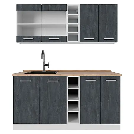 Vicco  Singleküche R-Line Schwarz Beton/Weiß AP Eiche